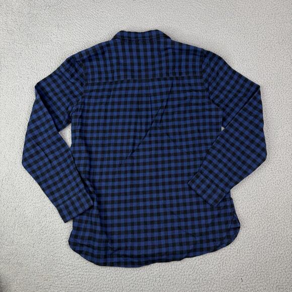 Madewell Slim Fit Long Sleeve Blue Black Plaid Flannel Button Up Shirt Women's L - Picture 6 of 11